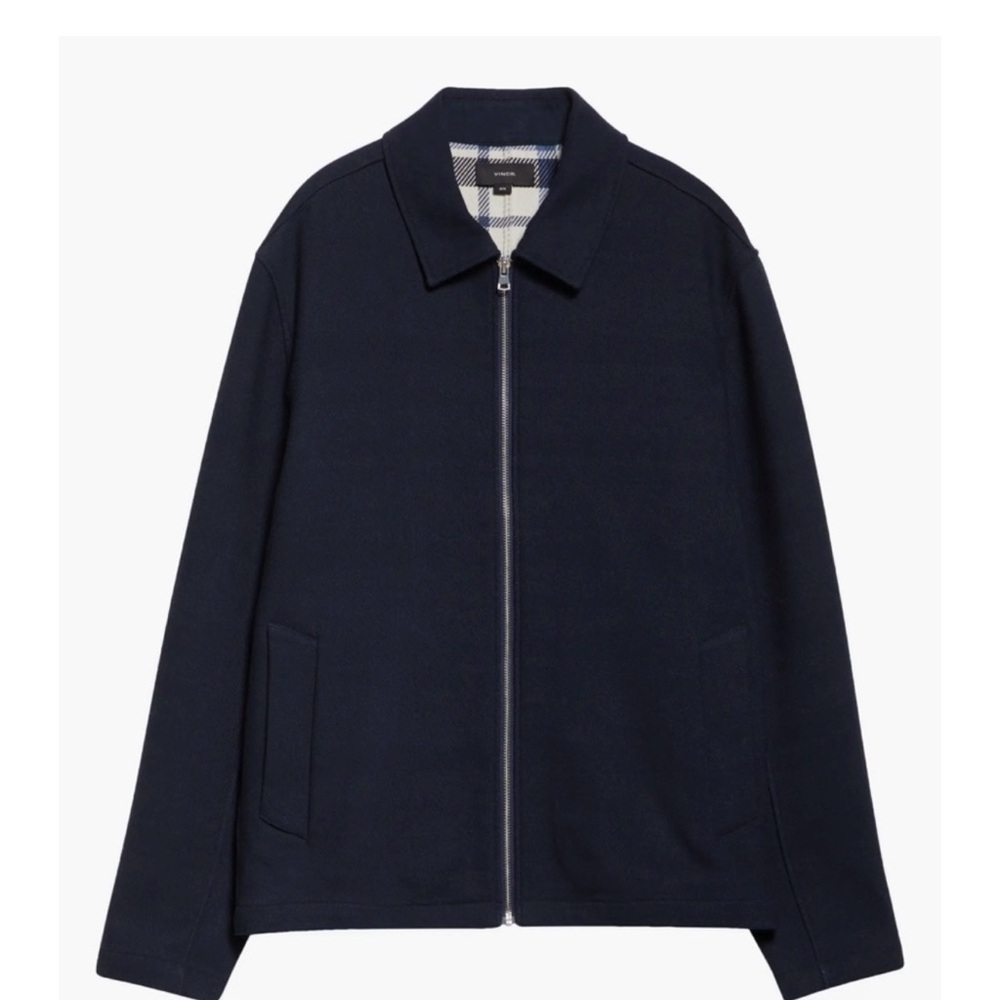 Vince Navy Plaid Lined Bomber Jacket